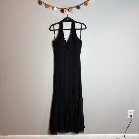 Y2K Xscape black beaded halter formal dress - Picture 1 of 5